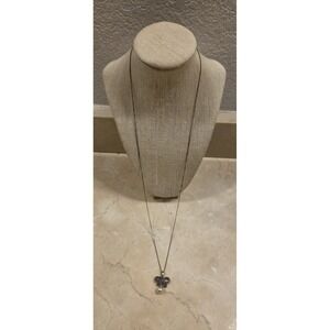 Long Vintage Sterling Box Chain & Sterling, Pearl, Marcasite Bow Pendant 30"